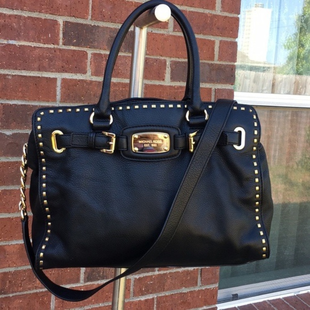 Michael Kors Large Hamilton Satchel Black and Gold